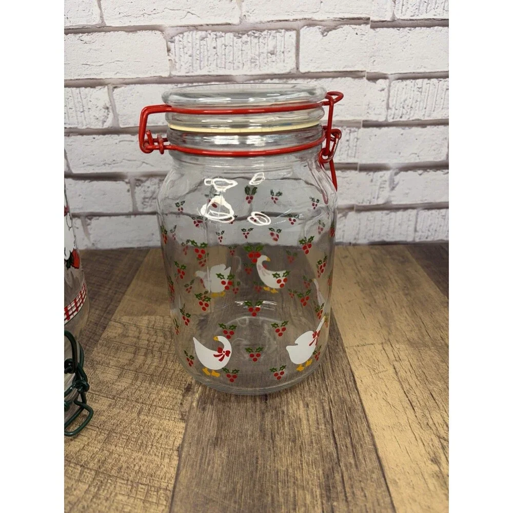 2 Christmas Goose Canisters Anchor Hocking Latching Lid Jars No. 9 Geese